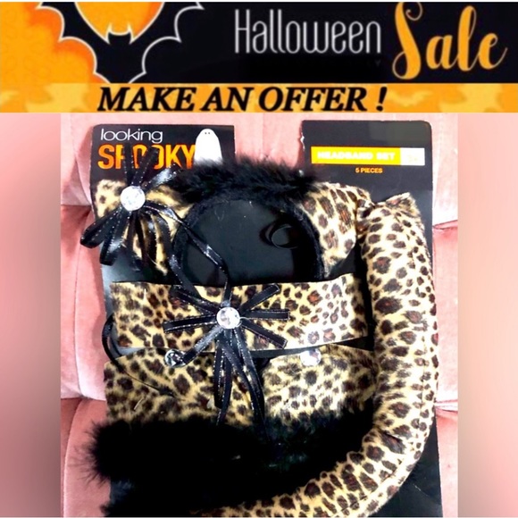 🎃 LOOKING SPOOKY 5pc cat Leopard/Cheetah Accessory set OS NWT cosplay - Picture 5 of 5